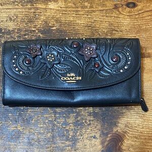 Coach Black Wallet with Floral Embellishments